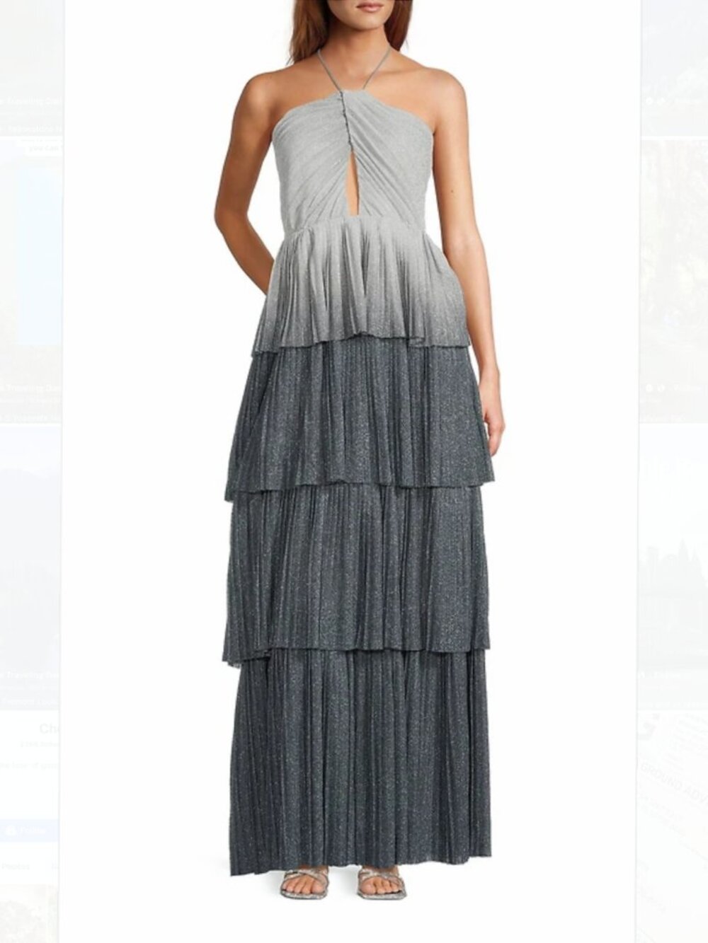 Line & Dot Oracle Ombré Maxi Dress L Silver Gray Pleated Occasion